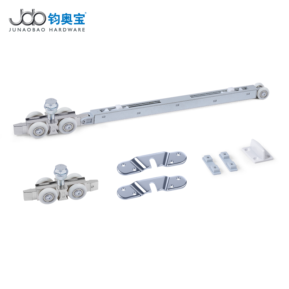 Herrajes Junaobao para puertas corredizas, soluciones suaves y silenciosas, rodillo superior, amortiguador doble, cierre suave, ruedas colgantes
